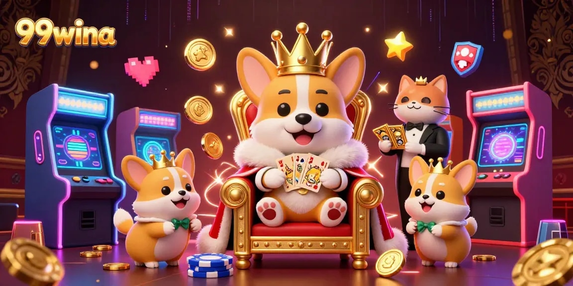 Join the excitement at 99wina with vibrant gaming scenes and royal characters in a rich casino atmosphere.