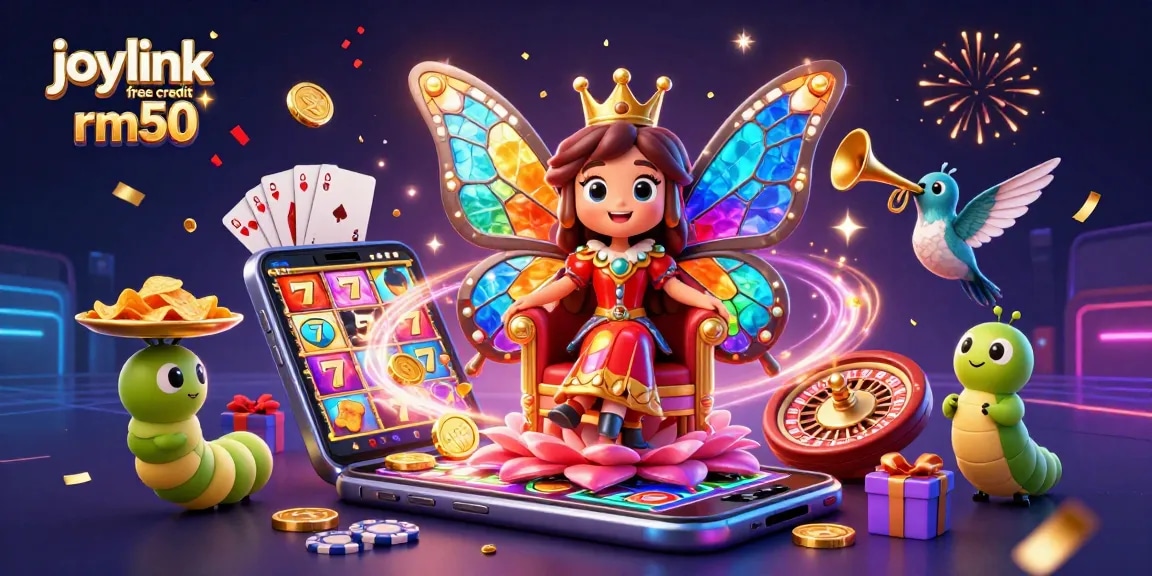 Experience joylink free credit rm50 with a vibrant casino adventure featuring a butterfly queen and dazzling slots.