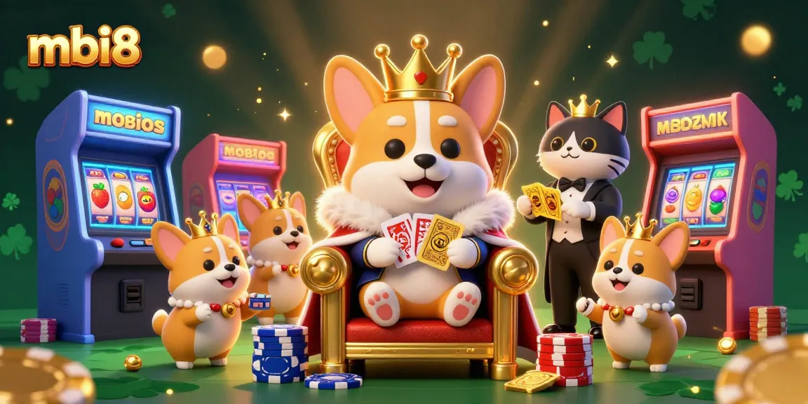 Experience gaming excitement at mbi8 featuring a royal corgi throne scene with vibrant casino elements.