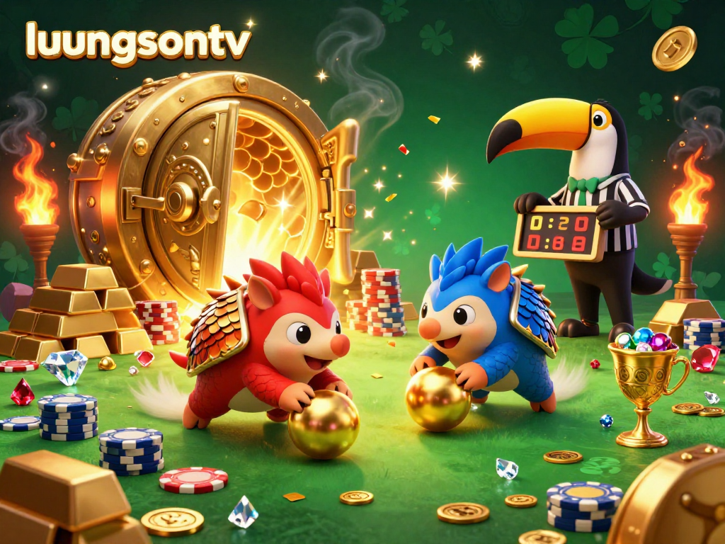luongsontv showcases competitive pangolins rolling into golden gambling balls amidst shimmering poker chips.